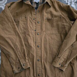 Carhartt Canvas Shirt Jacket Flannel Lined Brown Mens L Button Up